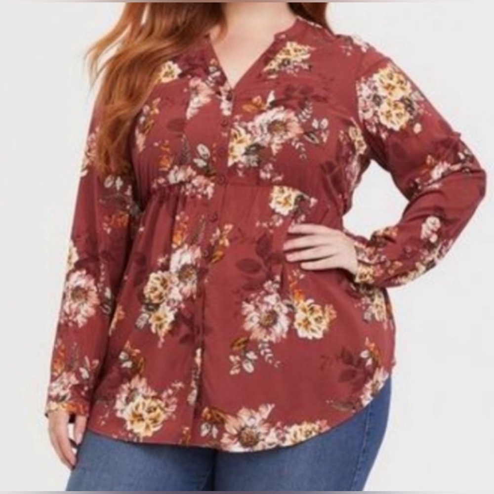 *Torrid Emma Burnt Orange Floral Button Up Shirt Size 2 2X